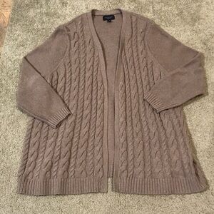 Preowned Lands End Drifter cardigan cable, knit sweater - taupe - 2X